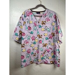 Tafford Uniforms Scrub Top 3XL Cats Lavender Vet Tech Nurse Pediatric Healthcare
